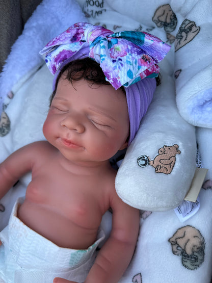Victoria 19” W/ NEWBORN CURLY HAIR , CUSTOM MADE Full Silicone Tan Skin open mouth