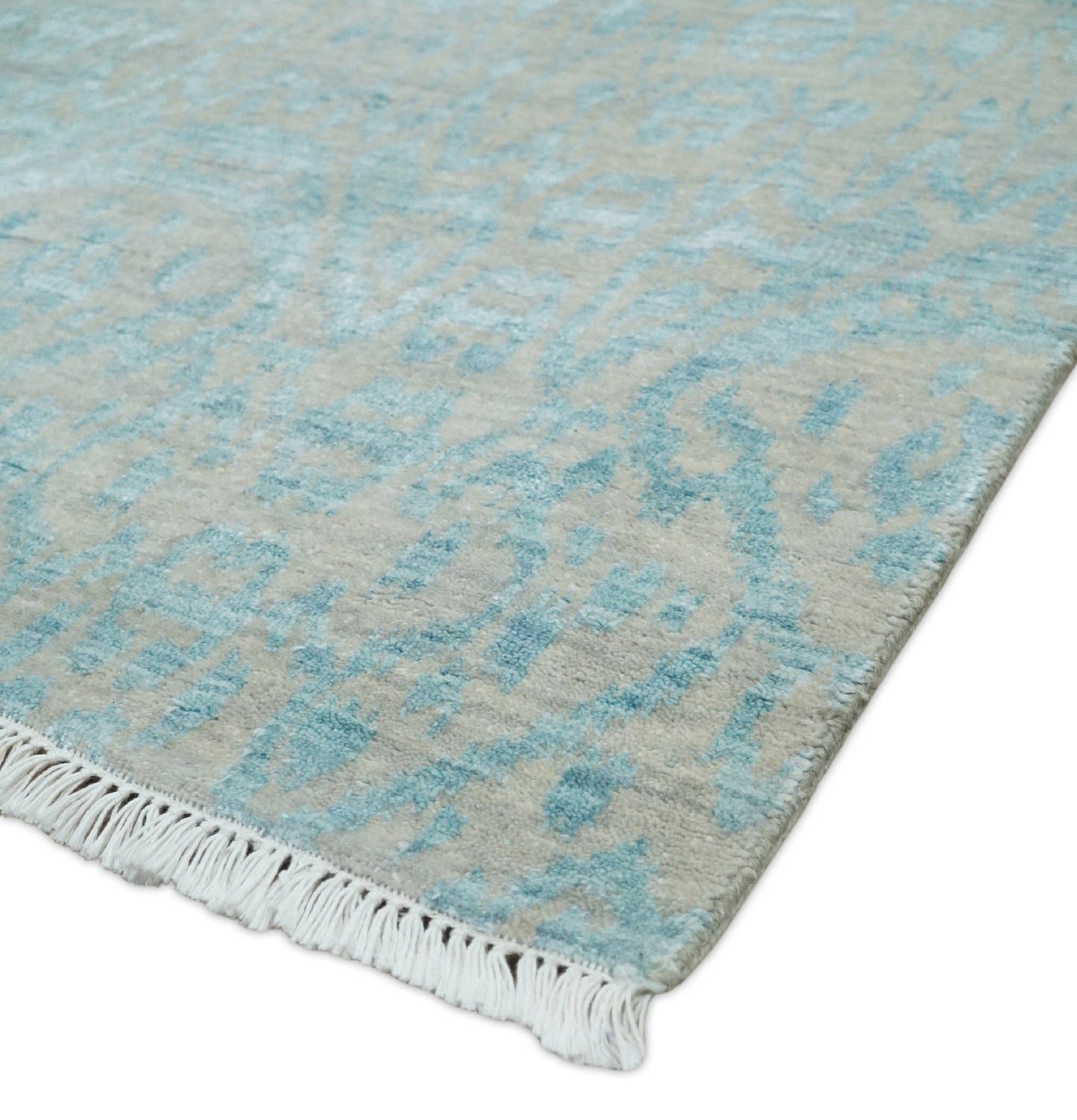 3x8 Fine Hand Knotted Camel and Blue Traditional Persian Style Antique Wool and Silk Rug