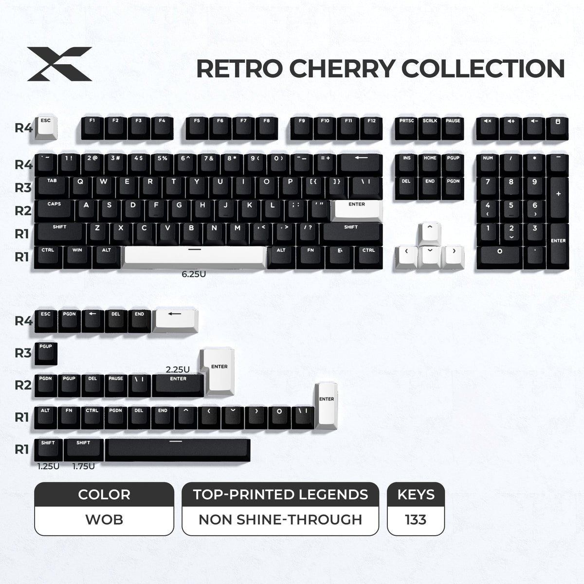 XVX Retro Cherry Series Color Matching Double-Shot PBT Keycap Set
