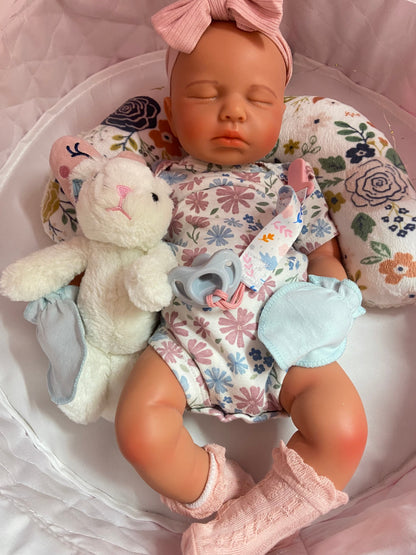 Adeline 19” Reborn Baby Full Body Silicone Girl Tan Skin open mouth Tone Approx 6.13lbs newborn