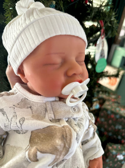 Joshua Full Silicone Baby boy tan skin tone Reborn 17-18 in approx 6lbs open mouth tat 10 days