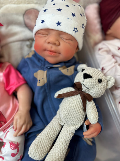 Hendrix 19” reborn baby tan skin Tone Full Silicone newborn  Boy approx 7.3 lbs open mouth. TAT APPROXIMATELY 10 Days