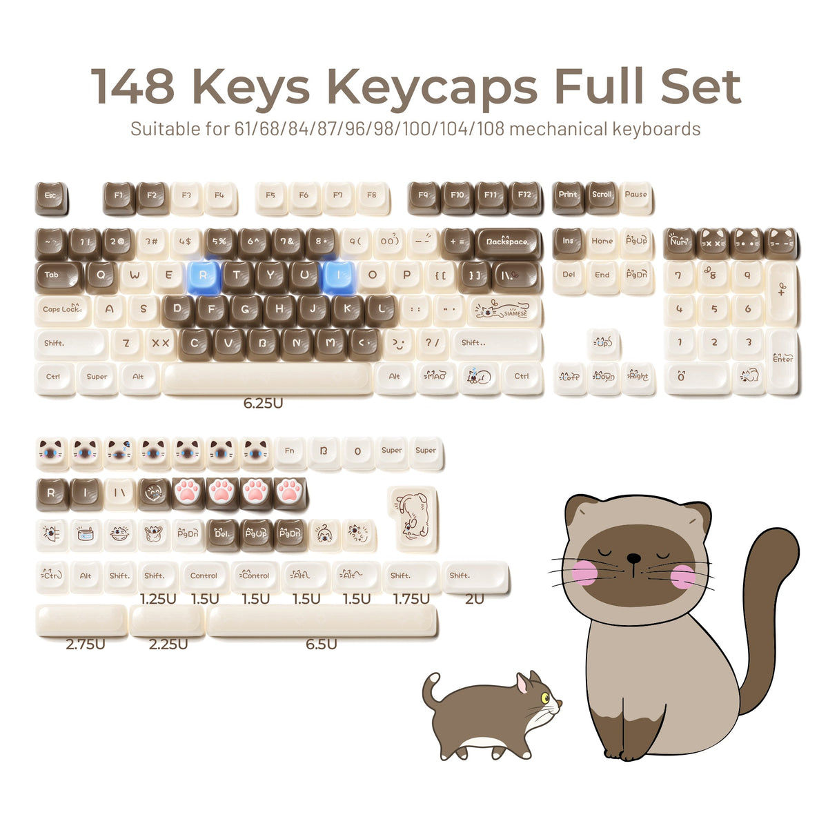 XVX House Cat Themed MAO Profile 149-Key Keycap Set
