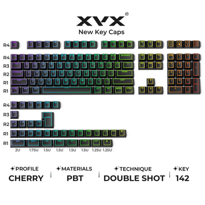 XVX PRISM Shine-Through Double-Shot Cherry Profile 142-Key PBT Keycap Set