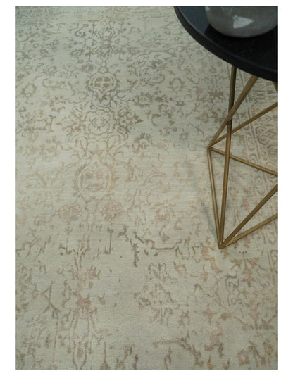 5x7 Fine Hand Knotted Beige and Brown Traditional Style Antique Wool and Silk Rug