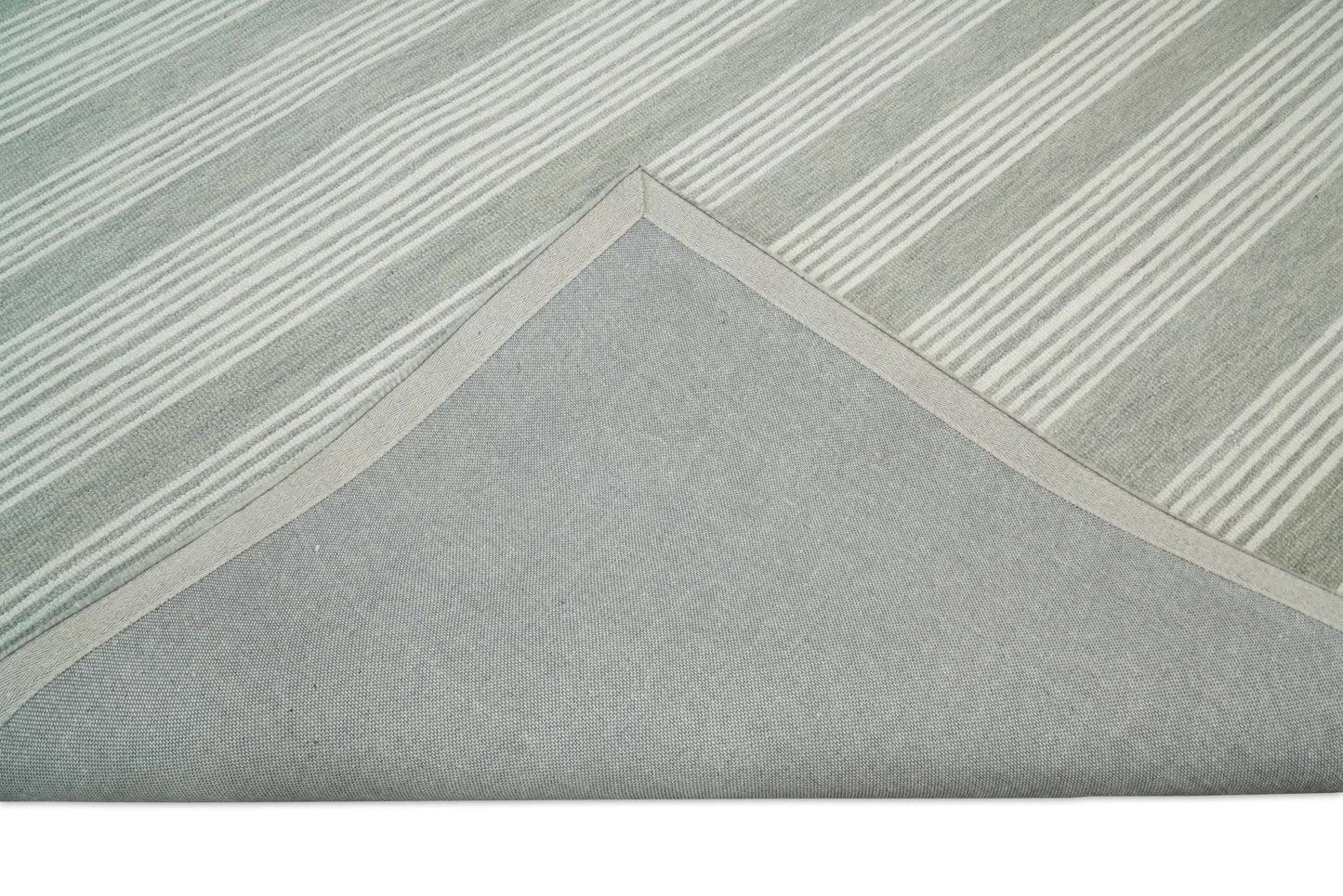 Modern Stripes Pattern Grey and Ivory Hand Tufted Wool Area Rug