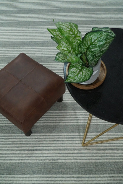 Modern Stripes Pattern Grey and Ivory Hand Tufted Wool Area Rug