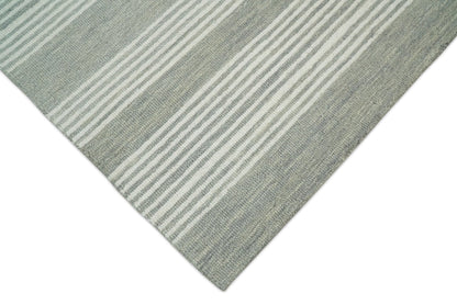 Modern Stripes Pattern Grey and Ivory Hand Tufted Wool Area Rug