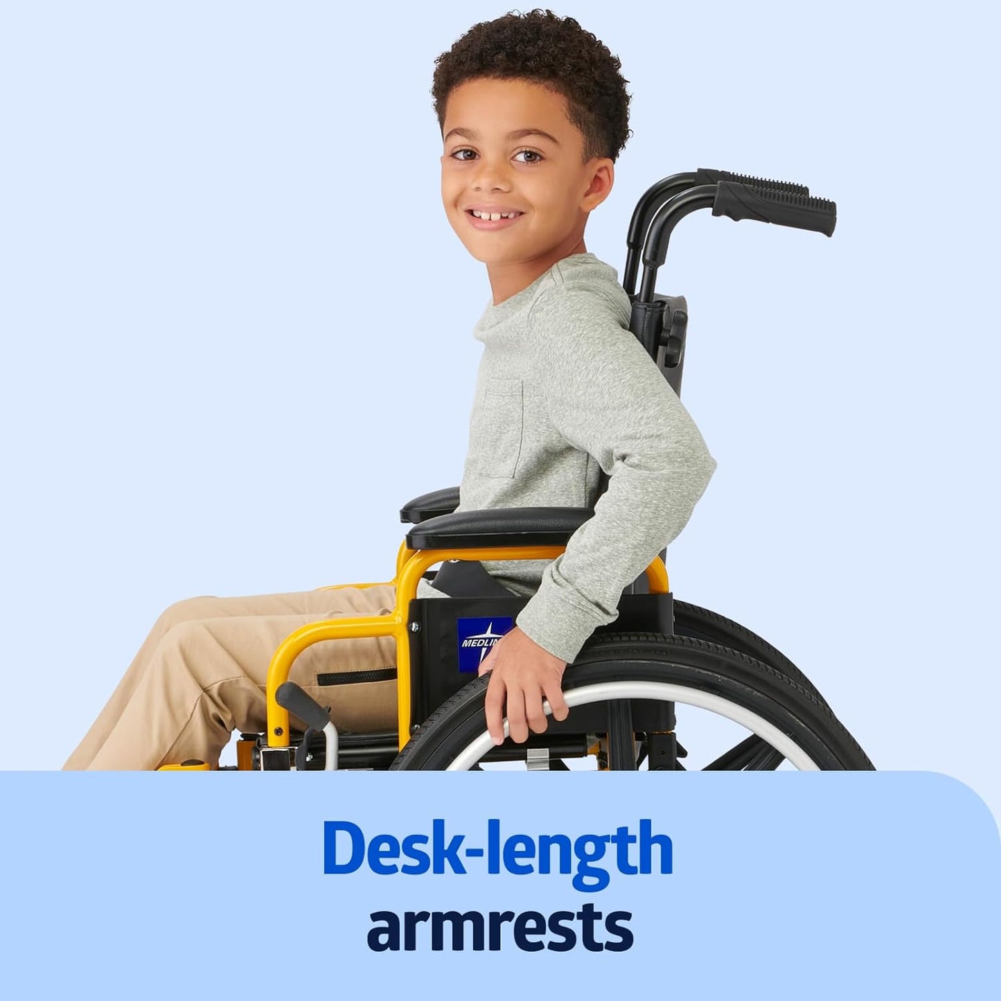 Medline Pediatric Wheelchair for Children - 14”W x 12”D Seat with Elevating Leg Rests