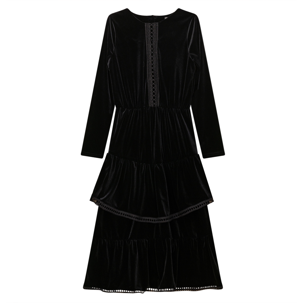 Velour Dress With Lace Detail