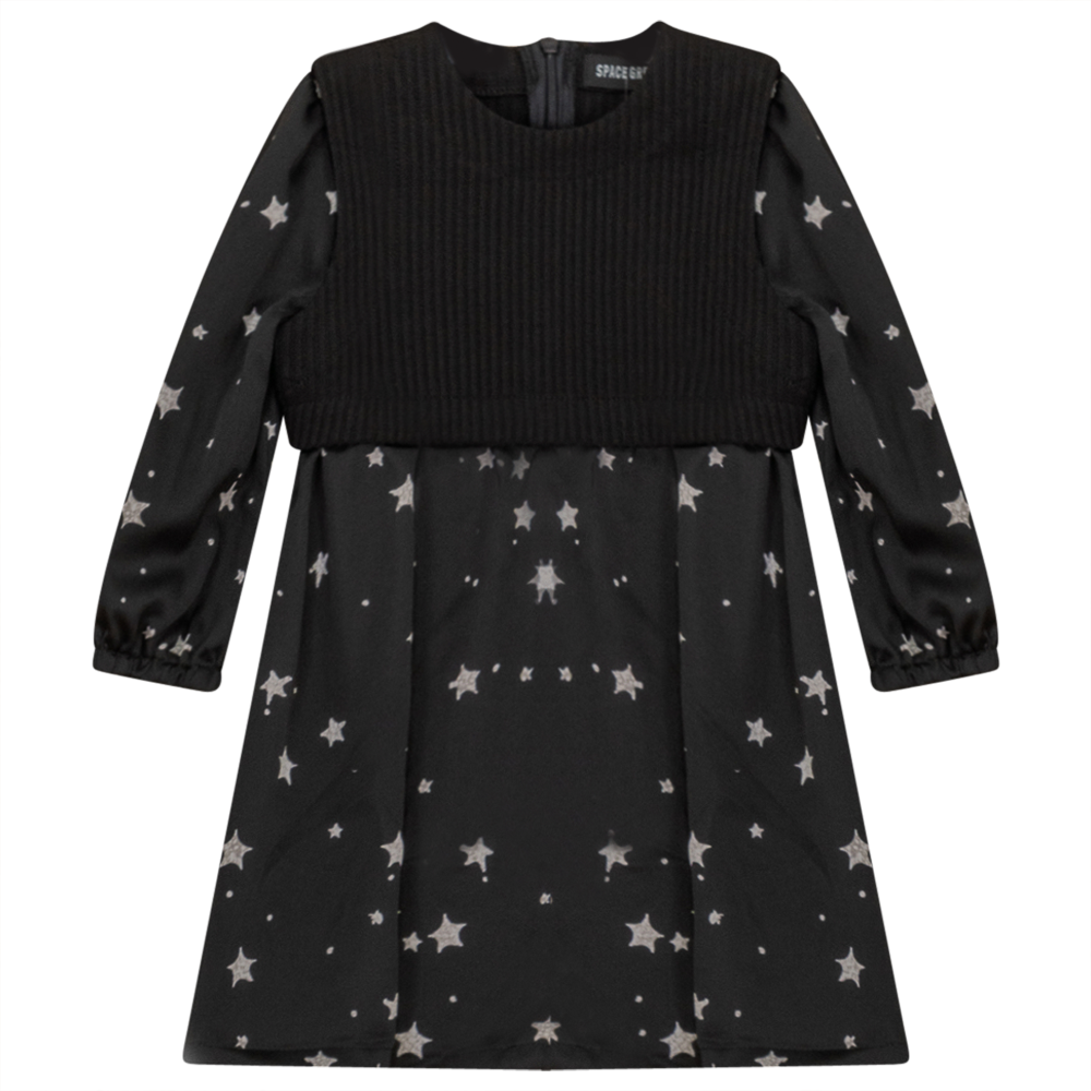 Satin Star Print Dress with Vest