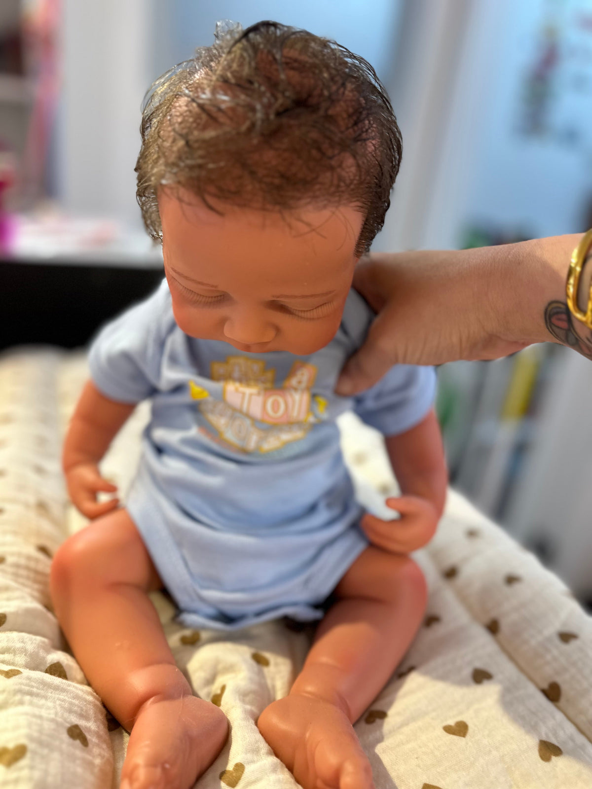 Hendrix 19” W/ short NEWBORN HAIR straight Full Silicone Boy Tan Skin Tone open mouth tat 10-15 days