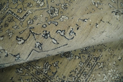 6x9 Fine Hand Knotted Beige and Black Traditional Vintage Persian Style Antique Wool Rug