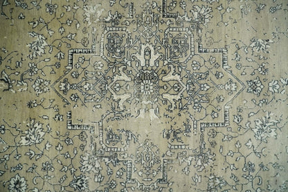 6x9 Fine Hand Knotted Beige and Black Traditional Vintage Persian Style Antique Wool Rug