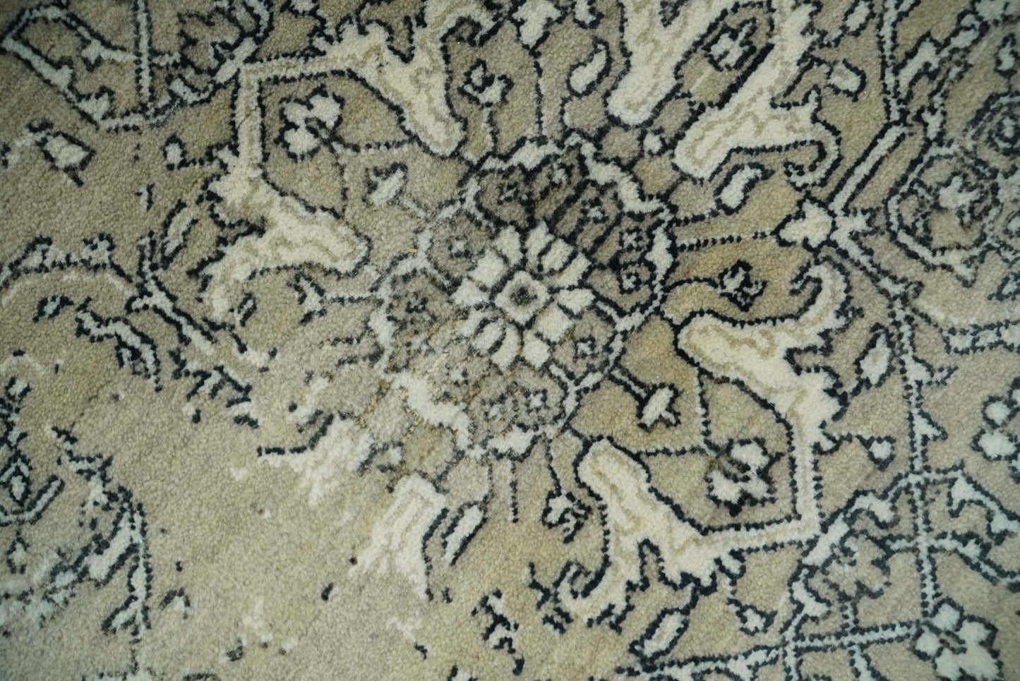 6x9 Fine Hand Knotted Beige and Black Traditional Vintage Persian Style Antique Wool Rug