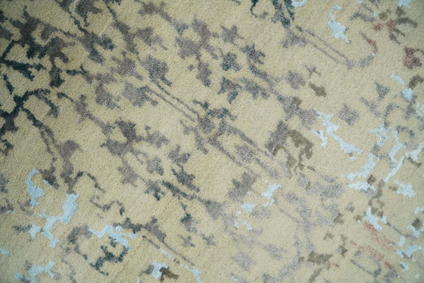 6x9 Fine Hand Knotted Beige and Rust Vintage Persian Style Antique Wool and Silk Rug