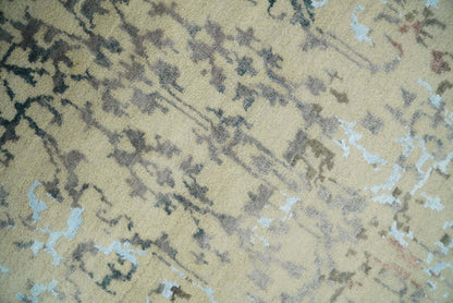 6x9 Fine Hand Knotted Beige and Rust Vintage Persian Style Antique Wool and Silk Rug