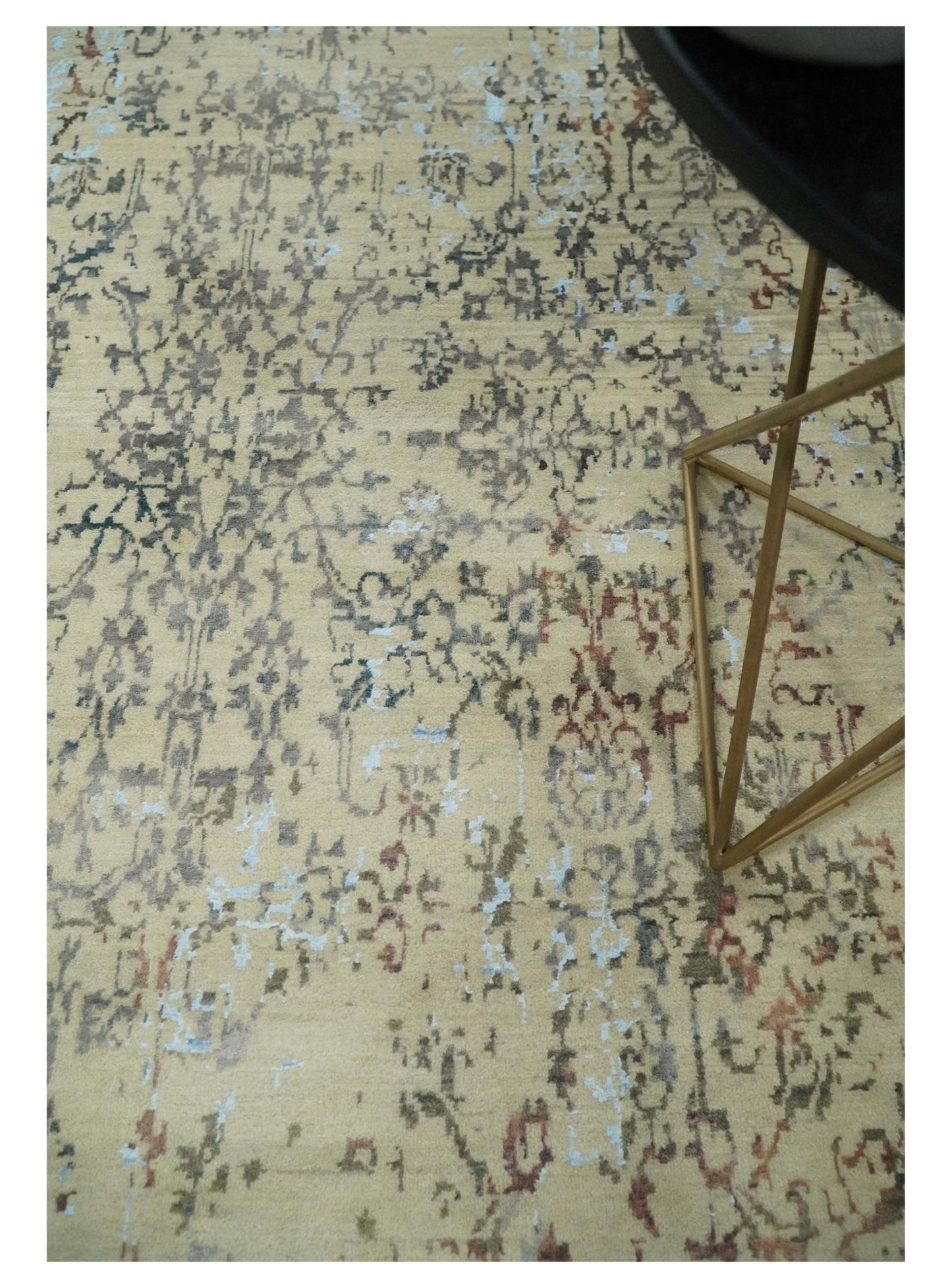 6x9 Fine Hand Knotted Beige and Rust Vintage Persian Style Antique Wool and Silk Rug