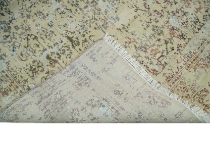 6x9 Fine Hand Knotted Beige and Rust Vintage Persian Style Antique Wool and Silk Rug