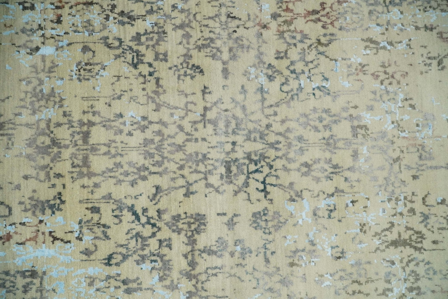 6x9 Fine Hand Knotted Beige and Rust Vintage Persian Style Antique Wool and Silk Rug