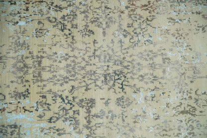 6x9 Fine Hand Knotted Beige and Rust Vintage Persian Style Antique Wool and Silk Rug
