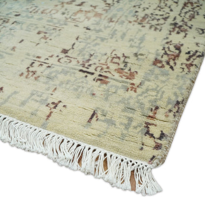 6x9 Fine Hand Knotted Beige and Rust Vintage Persian Style Antique Wool and Silk Rug