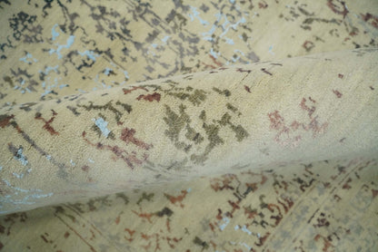 6x9 Fine Hand Knotted Beige and Rust Vintage Persian Style Antique Wool and Silk Rug