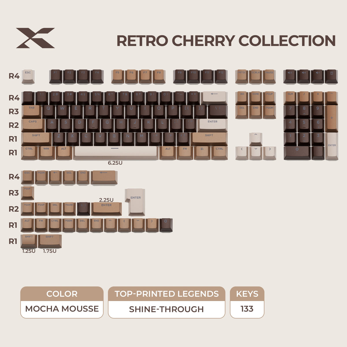 XVX Retro Cherry Series Color Matching Double-Shot PBT Keycap Set
