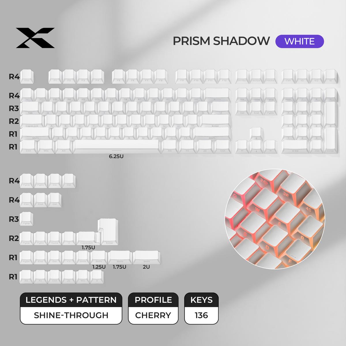 XVX PRISM Shadow Shine-Through Double-Shot Cherry Profile PBT Keycap Set
