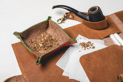 Luxurious Leather Tobacco Smoking Pipe Pouch Bag Organizer Case with Rolling pad.