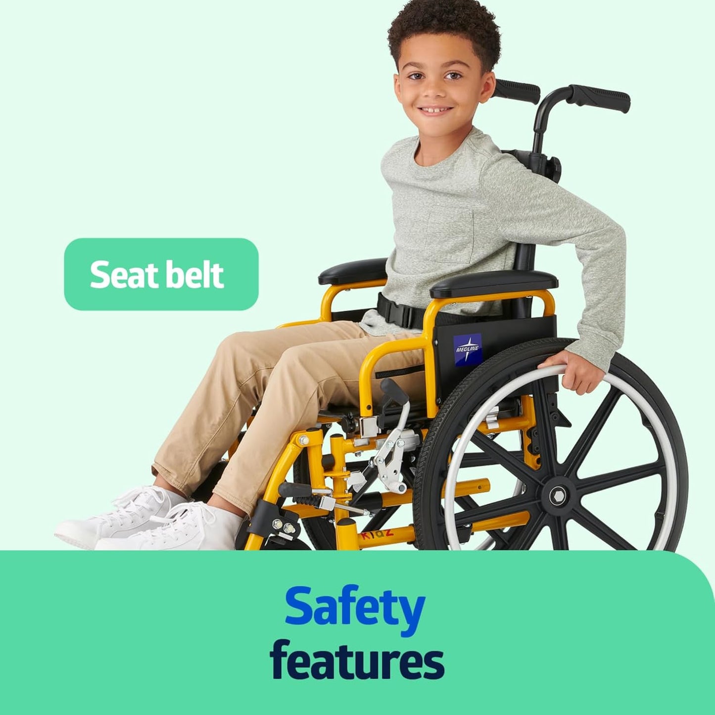 Medline Pediatric Wheelchair for Children - 14”W x 12”D Seat with Elevating Leg Rests