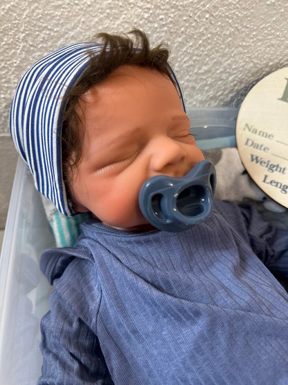 Hendrix 19” W/ NEWBORN CURLY HAIR, CUSTOM MADE Full Silicone Boy Tan Skin Tone open mouth TAT 10 days