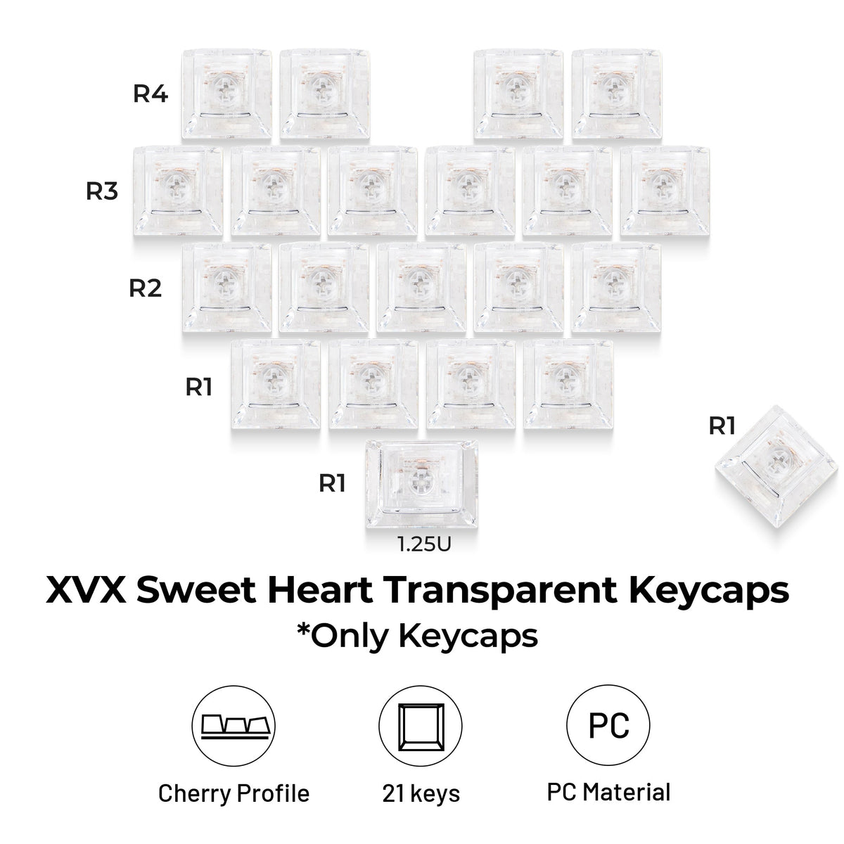 XVX Fizz Heart Series Cherry Profile PC 21-Key Artisan Keycap Set