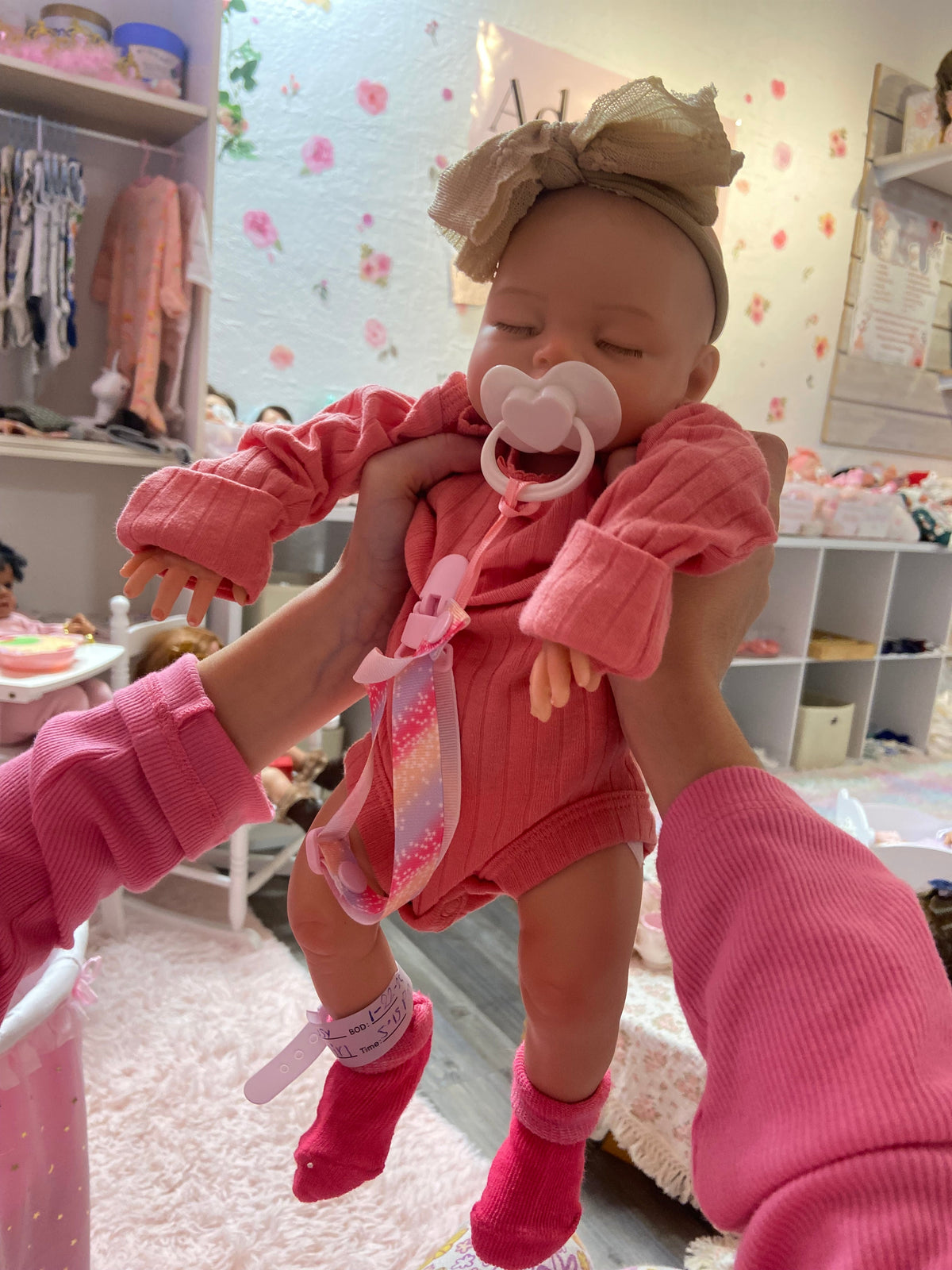 Belle 16in reborn baby Full Silicone Girl Painted Hair preemie approx 4lbs. Open mouth
