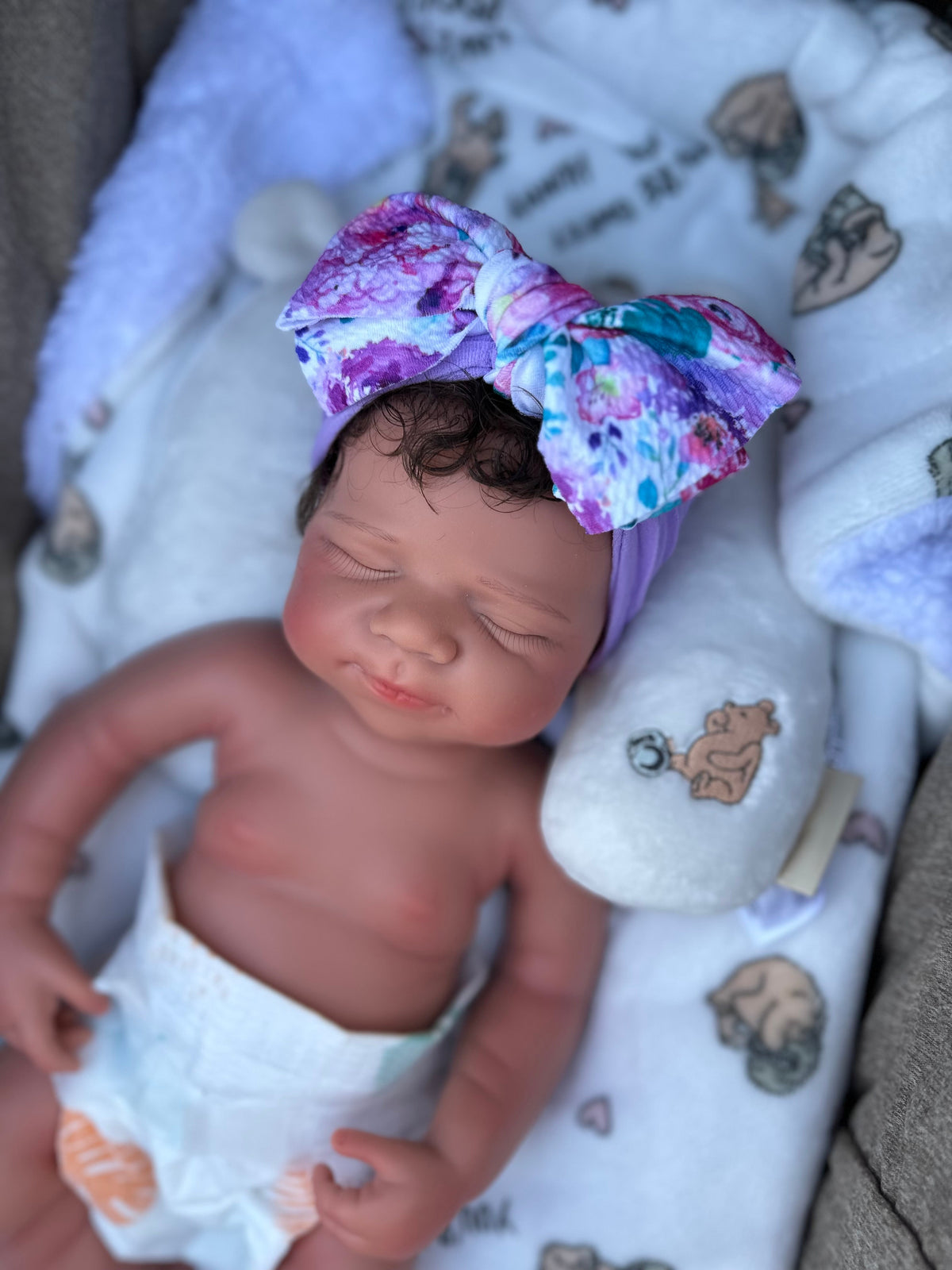 Victoria 19” W/ NEWBORN CURLY HAIR , CUSTOM MADE Full Silicone Tan Skin open mouth