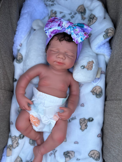 Victoria 19” W/ NEWBORN CURLY HAIR , CUSTOM MADE Full Silicone Tan Skin open mouth