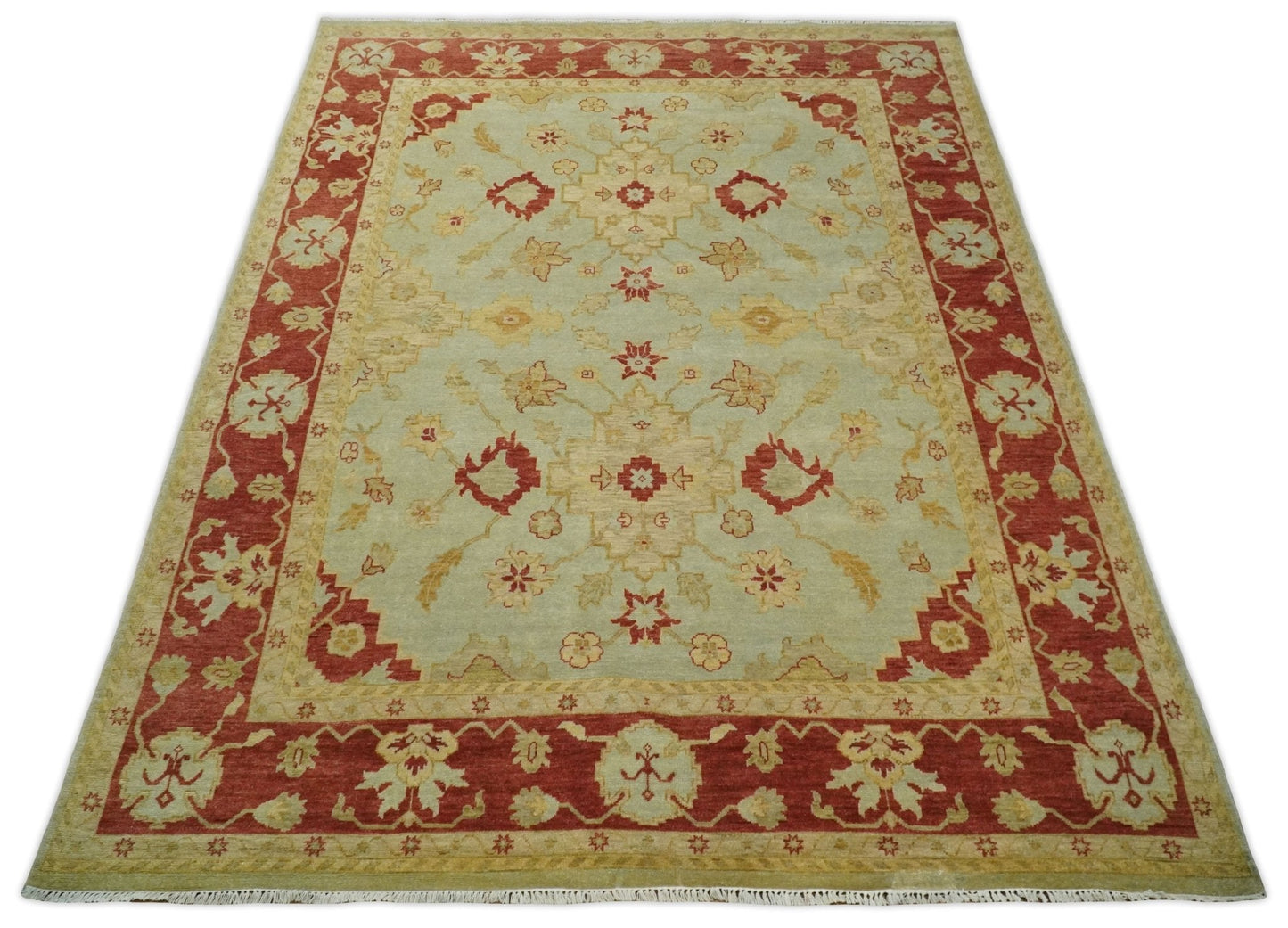 8x10 Fine Hand Knotted Beige and Rust Traditional Vintage Persian Antique Wool Rug