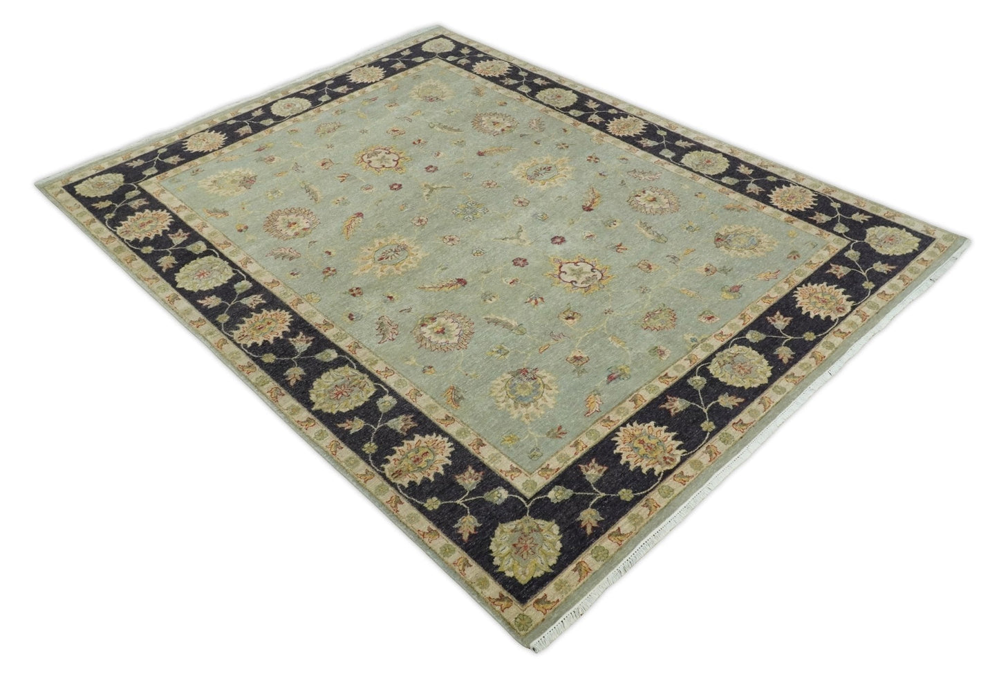 8x10 Fine Hand Knotted Silver and Black Antique Traditional Vintage Persian Wool Rug