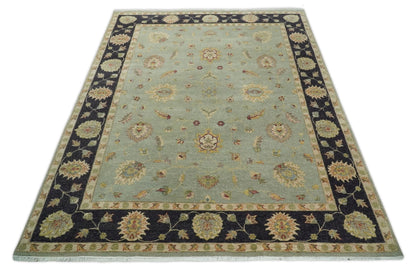 8x10 Fine Hand Knotted Silver and Black Antique Traditional Vintage Persian Wool Rug