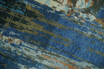 8x10 Fine Hand Knotted Blue and Brown Modern Abstract Wool Area Rug
