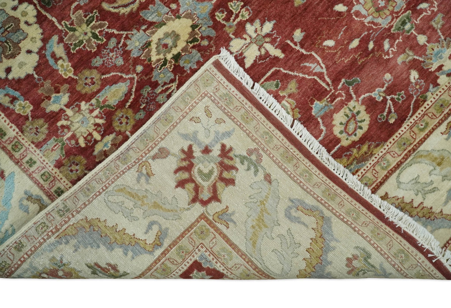 8x10 Fine Hand Knotted Rust and Ivory Traditional Persian Style Antique Wool Rug