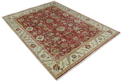 8x10 Fine Hand Knotted Rust and Ivory Traditional Persian Style Antique Wool Rug