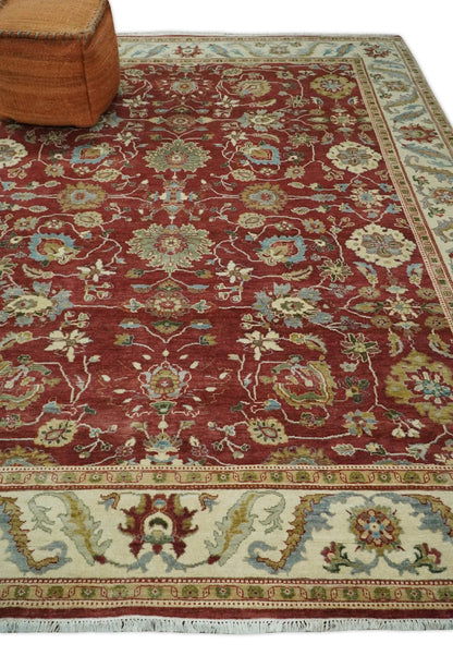 8x10 Fine Hand Knotted Rust and Ivory Traditional Persian Style Antique Wool Rug