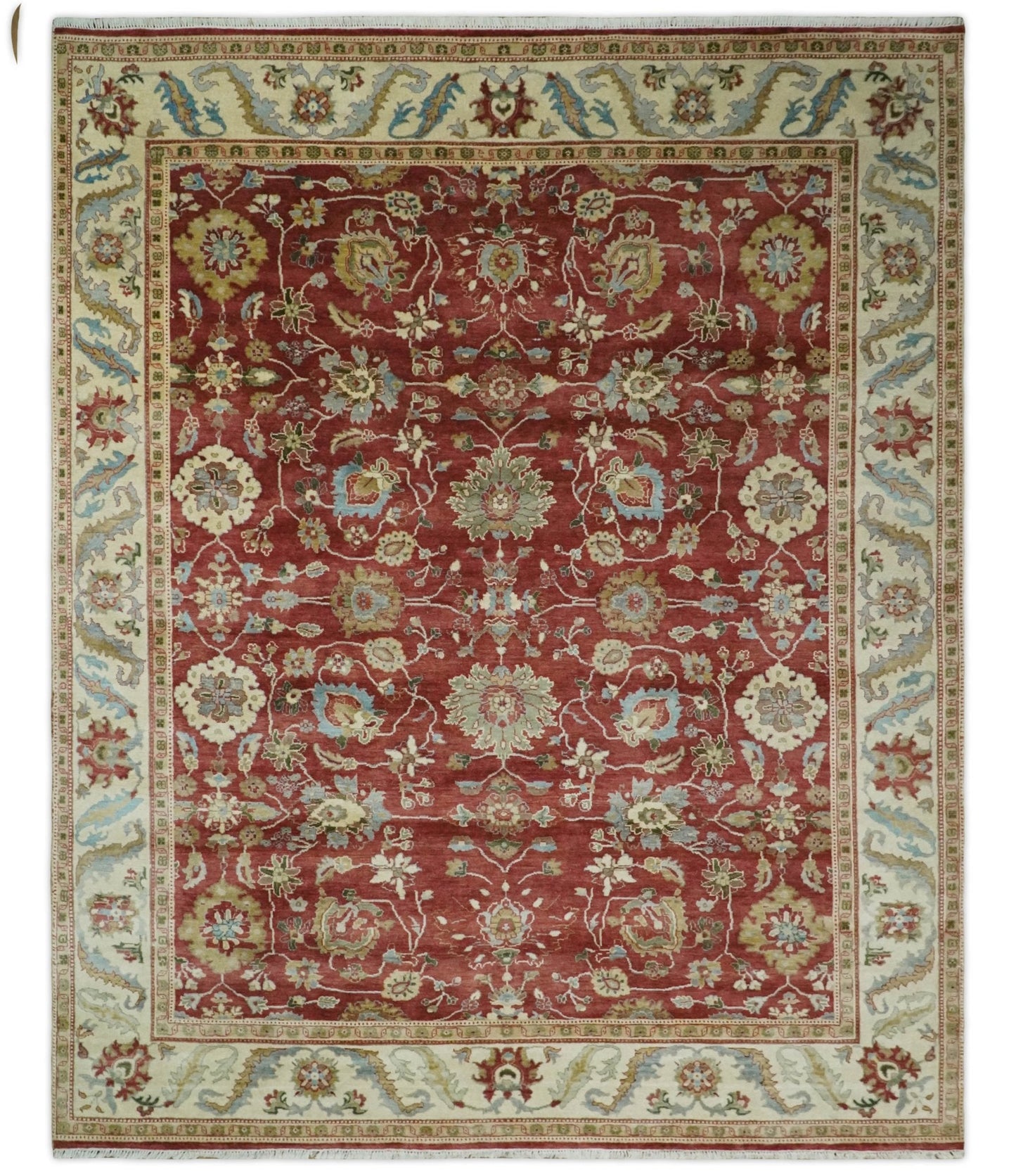8x10 Fine Hand Knotted Rust and Ivory Traditional Persian Style Antique Wool Rug