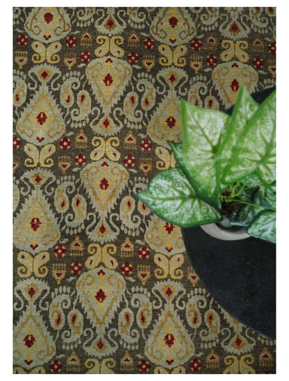8x8 Round Fine Hand Knotted Brown and Beige Traditional Style Antique Wool Rug