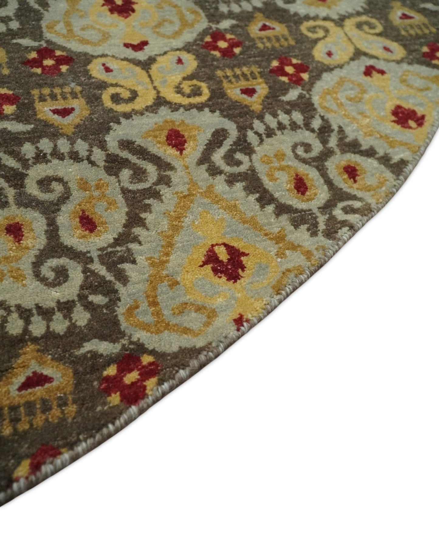 8x8 Round Fine Hand Knotted Brown and Beige Traditional Style Antique Wool Rug