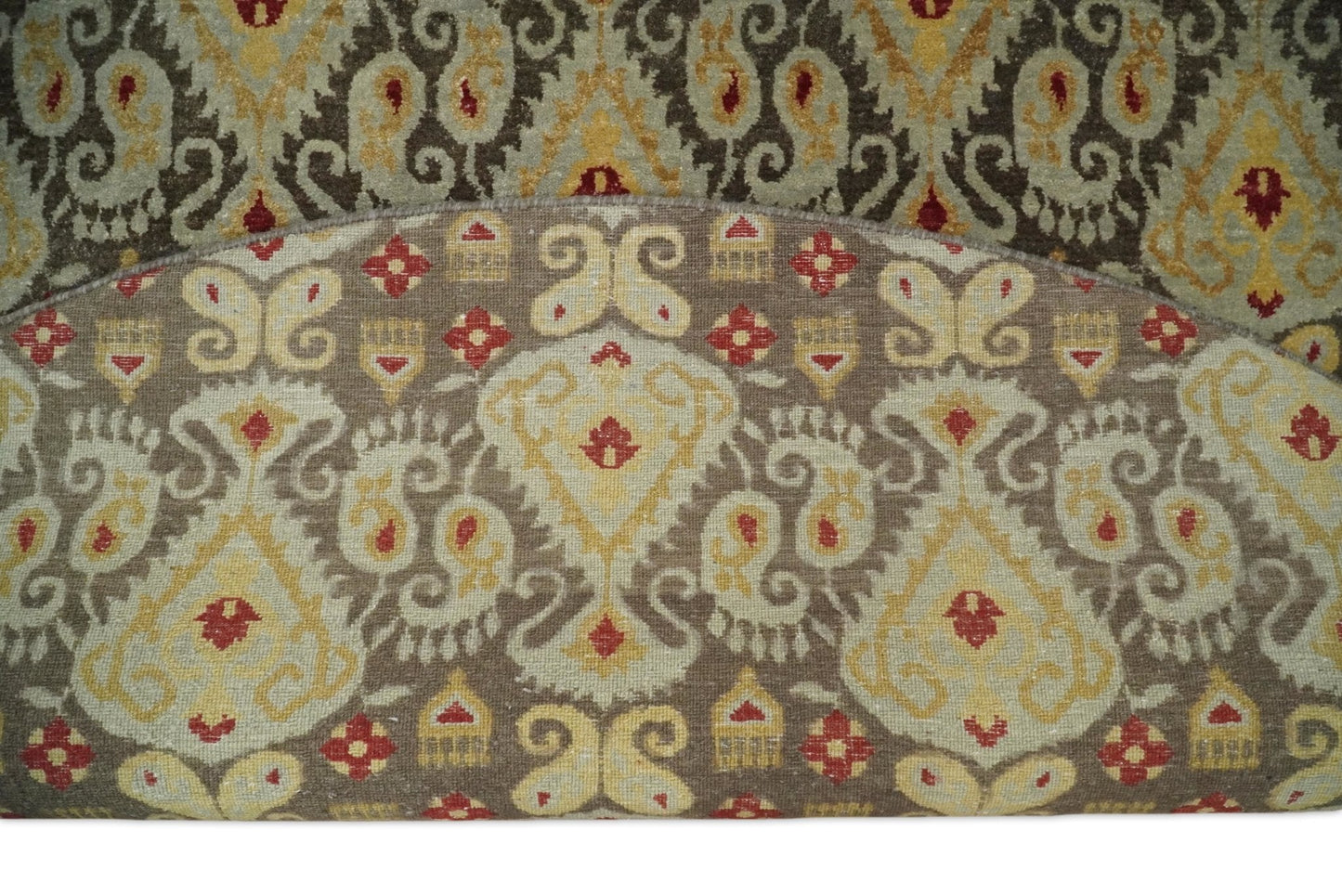 8x8 Round Fine Hand Knotted Brown and Beige Traditional Style Antique Wool Rug