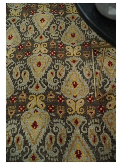 8x8 Round Fine Hand Knotted Brown and Beige Traditional Style Antique Wool Rug