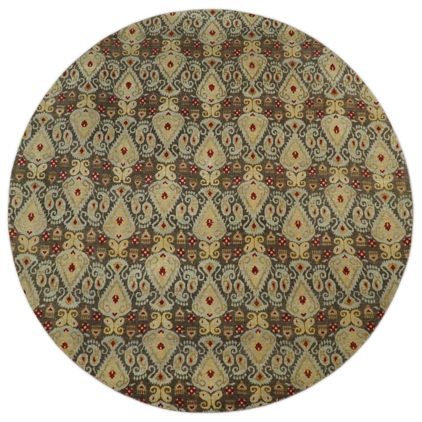 8x8 Round Fine Hand Knotted Brown and Beige Traditional Style Antique Wool Rug