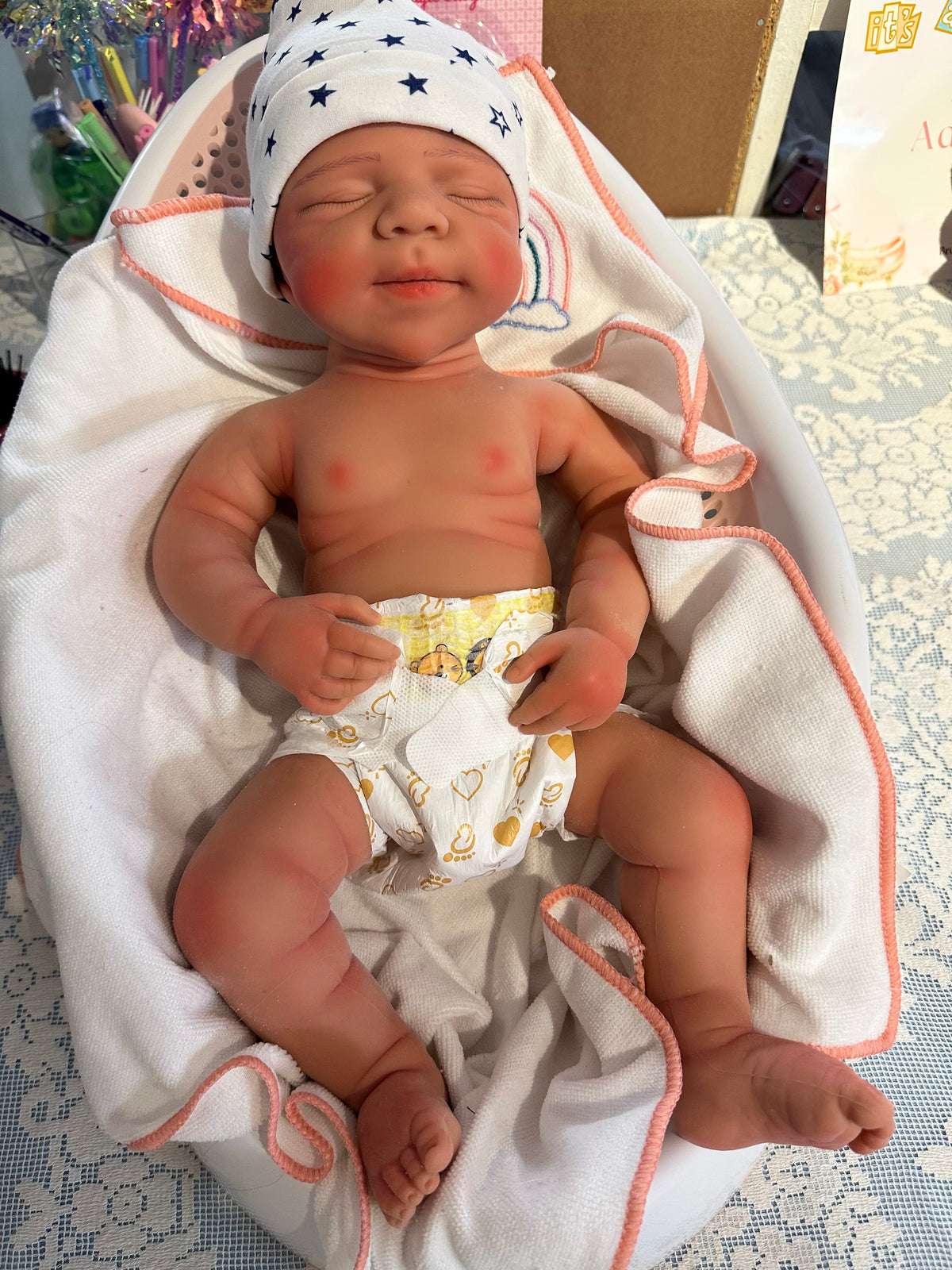 Hendrix 19” reborn baby tan skin Tone Full Silicone newborn  Boy approx 7.3 lbs open mouth. TAT APPROXIMATELY 10 Days
